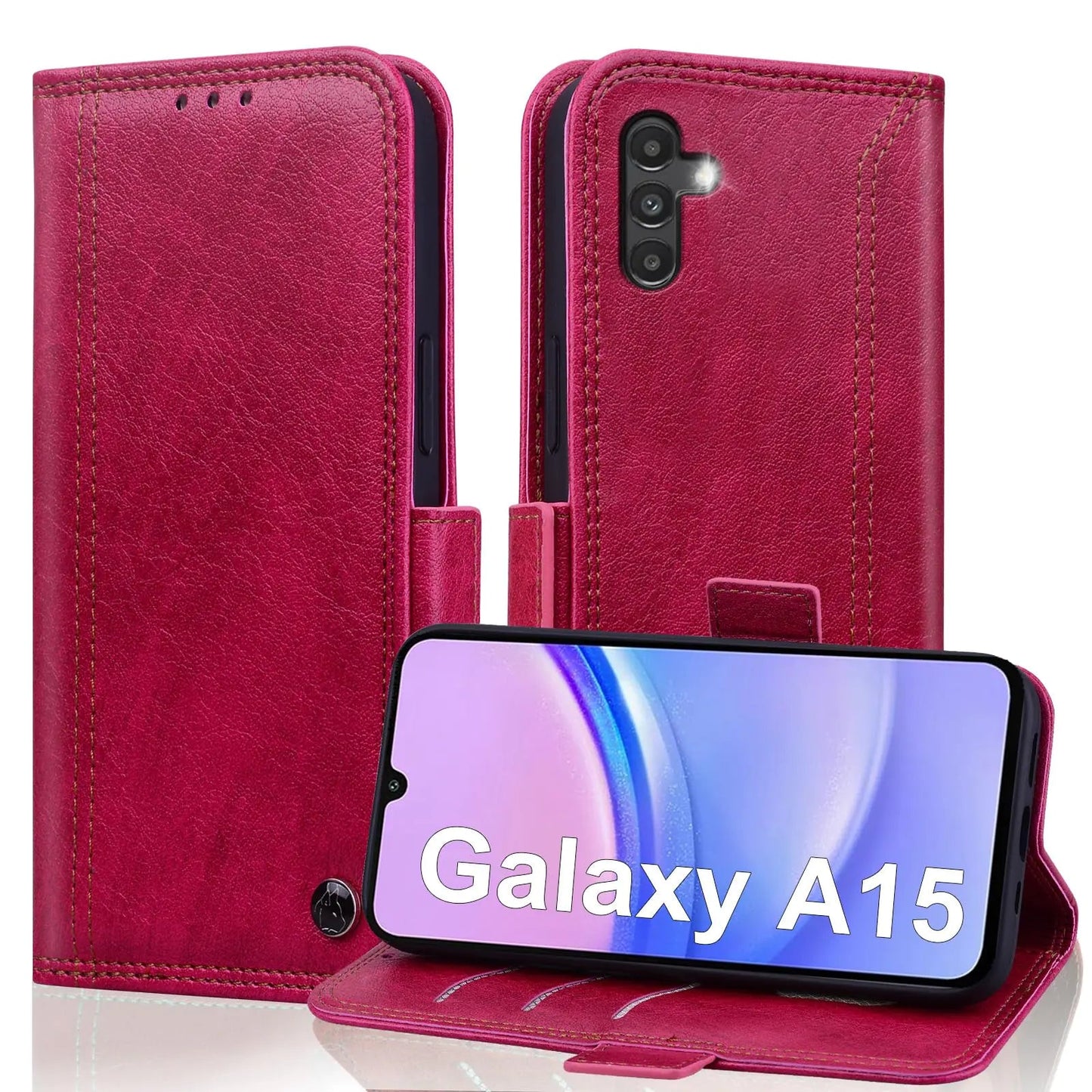 Wallet Case for Samsung Galaxy A15 5G with RFID Blocking Credit Card Holder, PU Leather Folio Flip Kickstand Protective Shockproof Cover Women Men for Galaxy A15 5G Phone Case - Black - Catch Cards