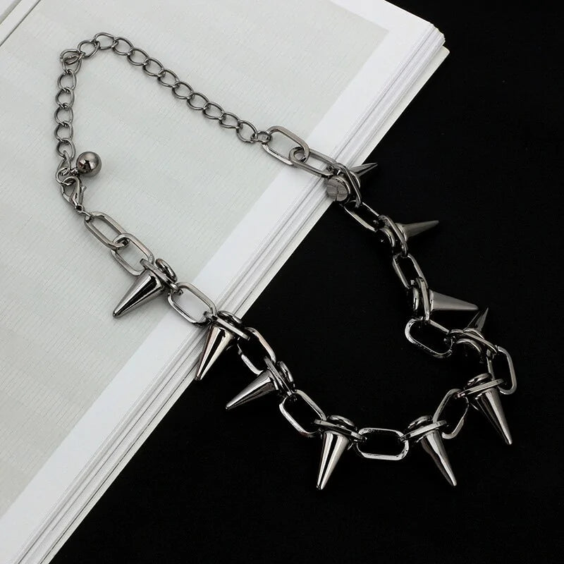 Handmade Choker Necklace Silver Spike Rivet WEM Support (www.WEM.support)