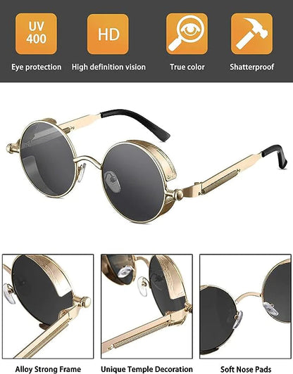 Retro Round Polarized Sunglasses Men Women Vintage Gothic Steampunk Glasses WEM Support (www.WEM.support)