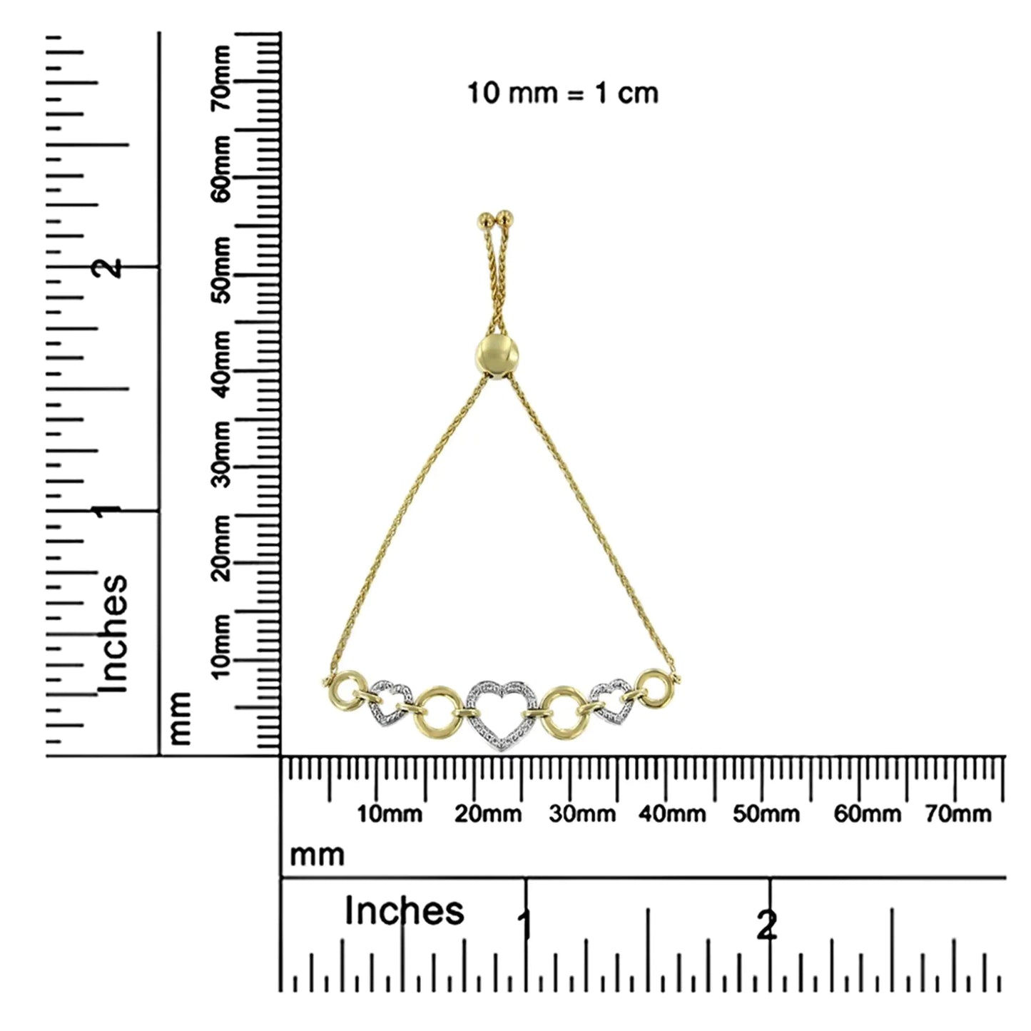 10K Yellow Gold over .925 Sterling Silver 1/10 Cttw Round-Cut Diamond Heart-Link Adjustable Bolo Bracelet (H-I Color, I2-I3 Clarity) - 6"-9" Adjustable WEM Support (www.WEM.support)
