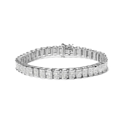 14K Gold 5.00 Cttw Square Princess Cut White Diamond Rectangular Invisible Set Link Tennis Bracelet (H-I Color, SI2-I1 Clarity) - 7.25” Inches WEM Support (www.WEM.support)