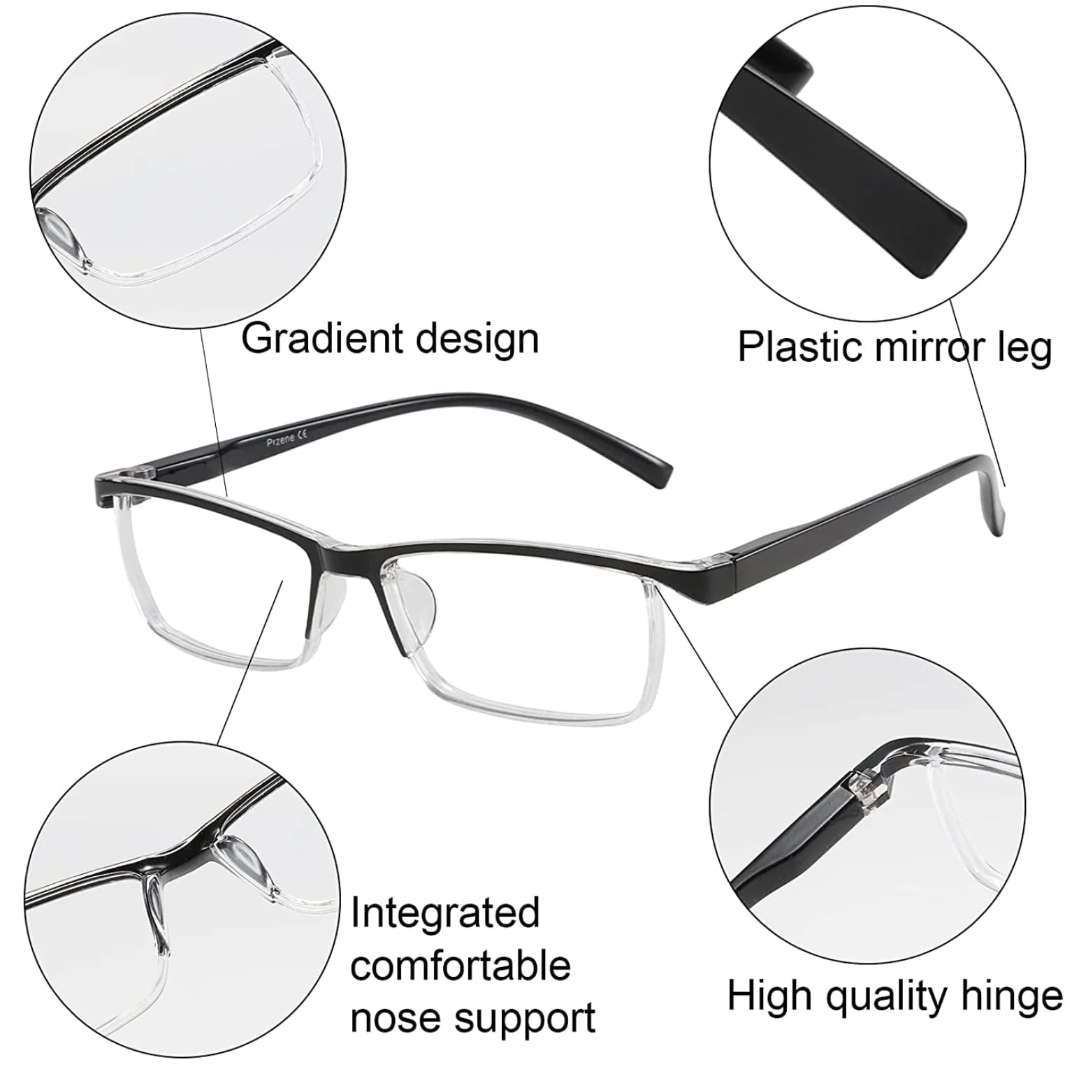 4 Pack Reading Glasses Readers Men Women Square Frame Spring Hinge Unisex Pairs WEM Support (www.WEM.support)