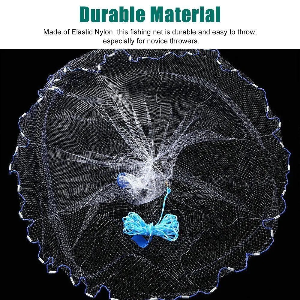 6/8/10/12/16FT Fishing Cast Net Bait Easy Throw Hand Cast Strong Nylon Mesh USA WEM Support (www.WEM.support)
