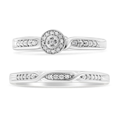 .925 Sterling Silver Diamond Accent Frame Twist Shank Bridal Set Ring and Band (I-J Color, I3 Clarity) WEM Support (www.WEM.support)