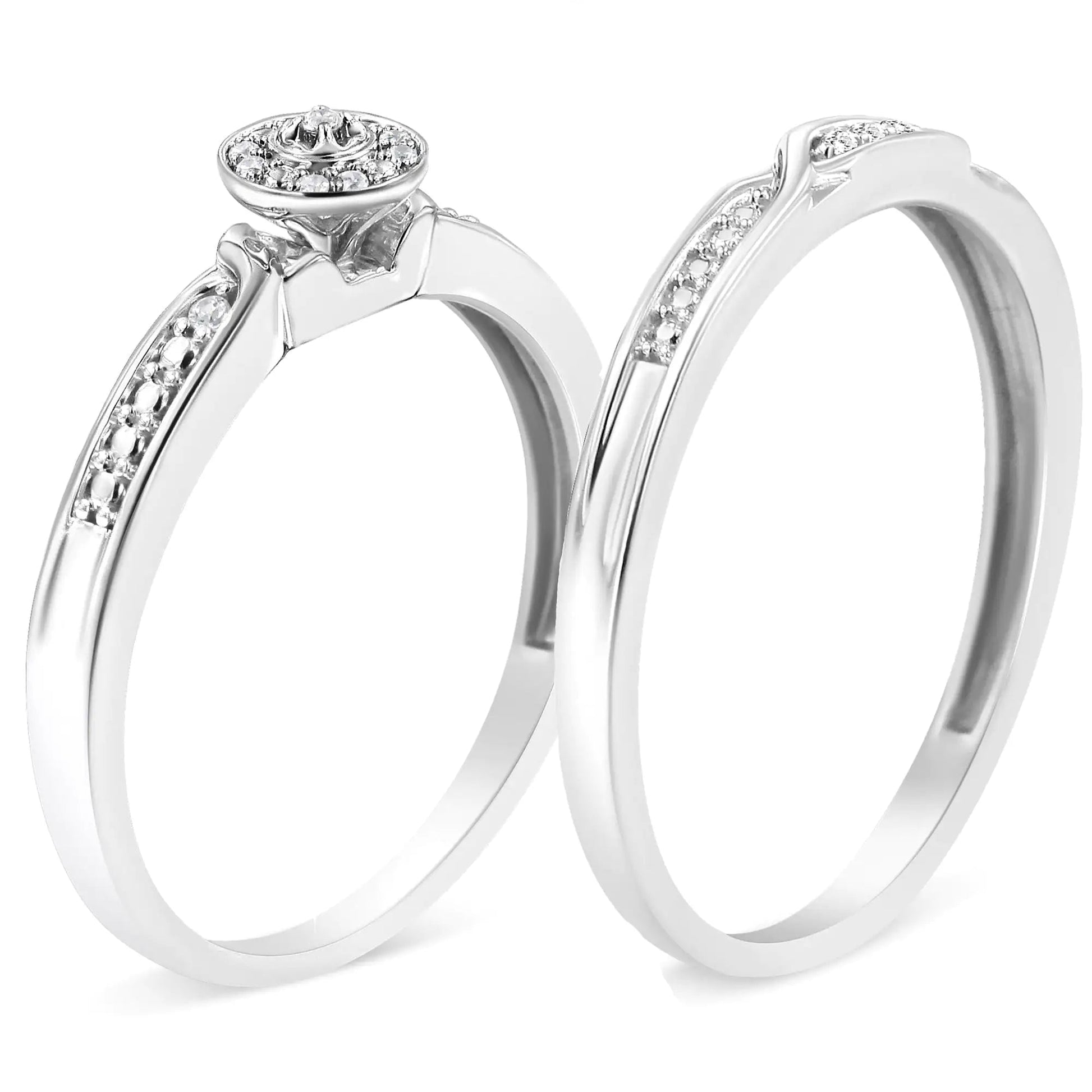 .925 Sterling Silver Diamond Accent Frame Twist Shank Bridal Set Ring and Band (I-J Color, I3 Clarity) WEM Support (www.WEM.support)