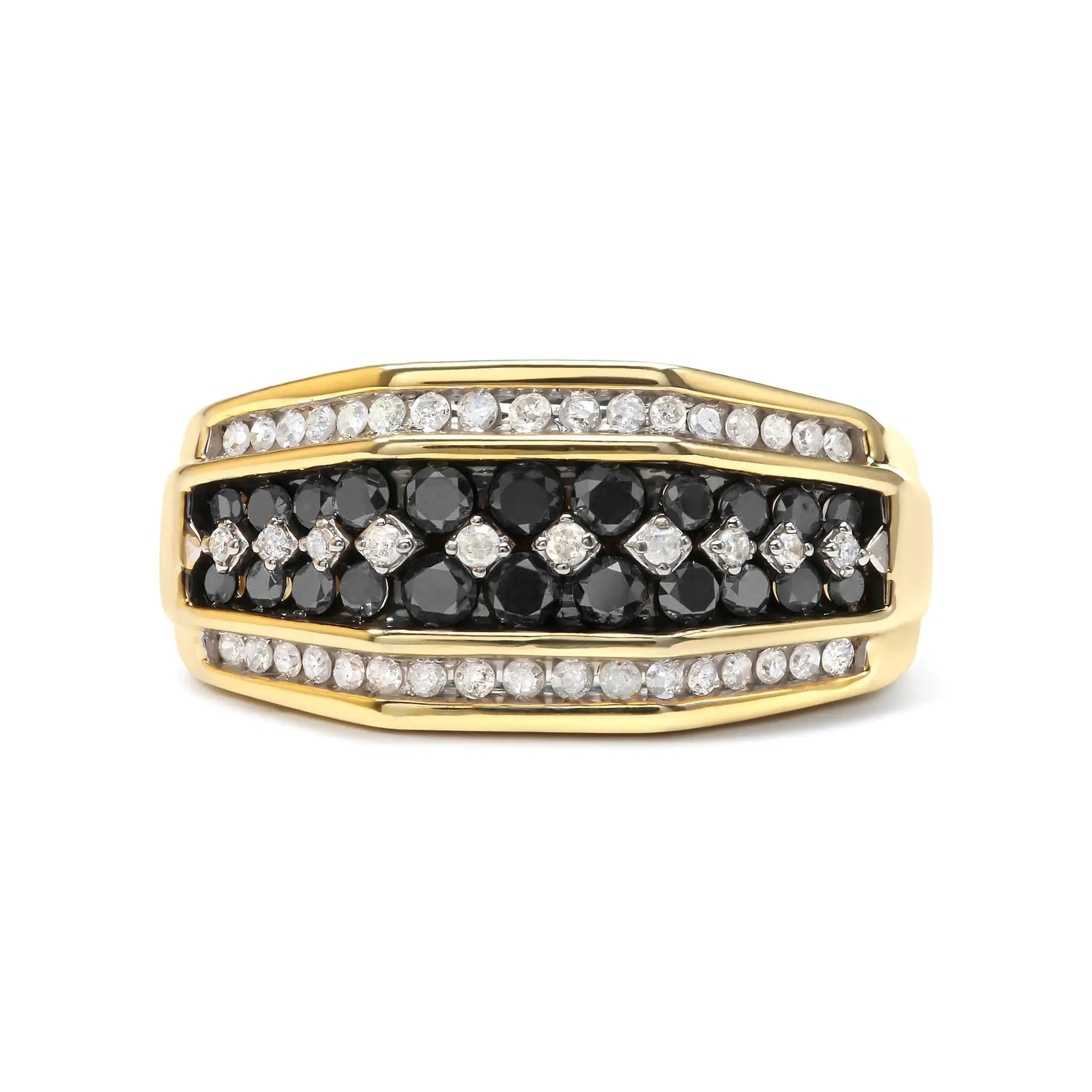 Men's 10K Yellow Gold 1 1/2 Cttw White and Black Treated Diamond Cluster Ring (Black / I-J Color, I2-I3 Clarity) WEM Support (www.WEM.support)