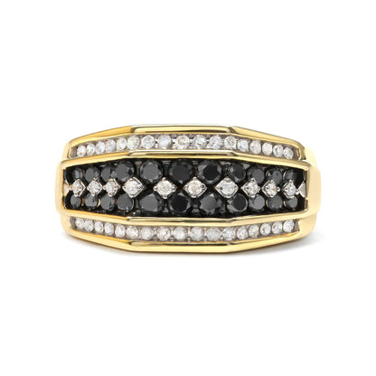 Men's 10K Yellow Gold 1 1/2 Cttw White and Black Treated Diamond Cluster Ring (Black / I-J Color, I2-I3 Clarity) WEM Support (www.WEM.support)