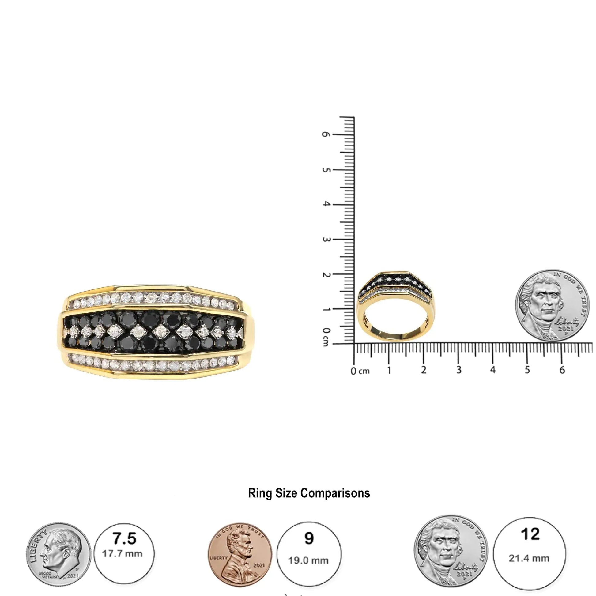 Men's 10K Yellow Gold 1 1/2 Cttw White and Black Treated Diamond Cluster Ring (Black / I-J Color, I2-I3 Clarity) WEM Support (www.WEM.support)