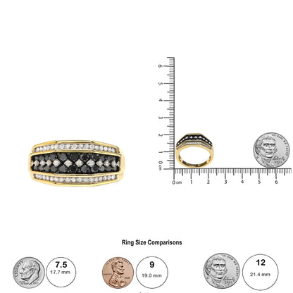 Men's 10K Yellow Gold 1 1/2 Cttw White and Black Treated Diamond Cluster Ring (Black / I-J Color, I2-I3 Clarity) WEM Support (www.WEM.support)