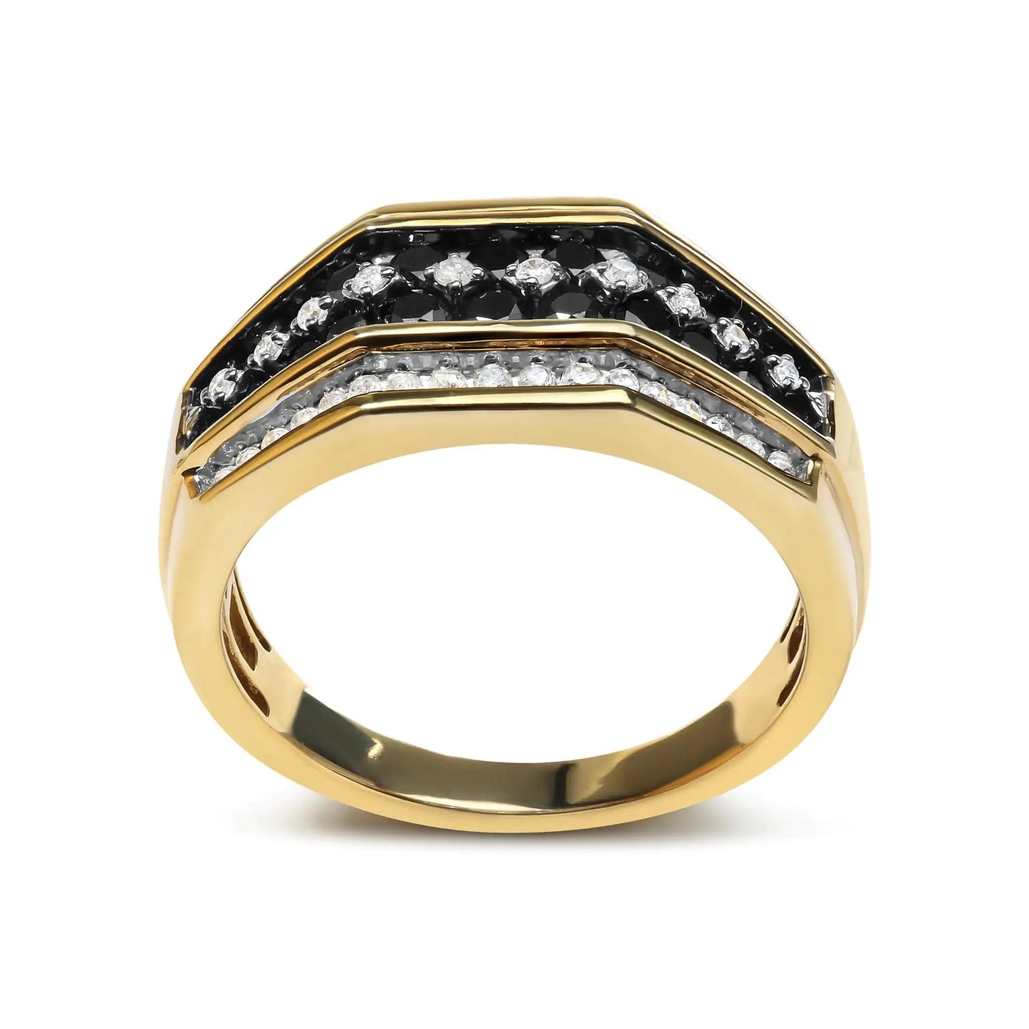 Men's 10K Yellow Gold 1 1/2 Cttw White and Black Treated Diamond Cluster Ring (Black / I-J Color, I2-I3 Clarity) WEM Support (www.WEM.support)