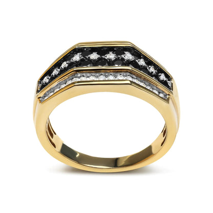 Men's 10K Yellow Gold 1 1/2 Cttw White and Black Treated Diamond Cluster Ring (Black / I-J Color, I2-I3 Clarity) WEM Support (www.WEM.support)