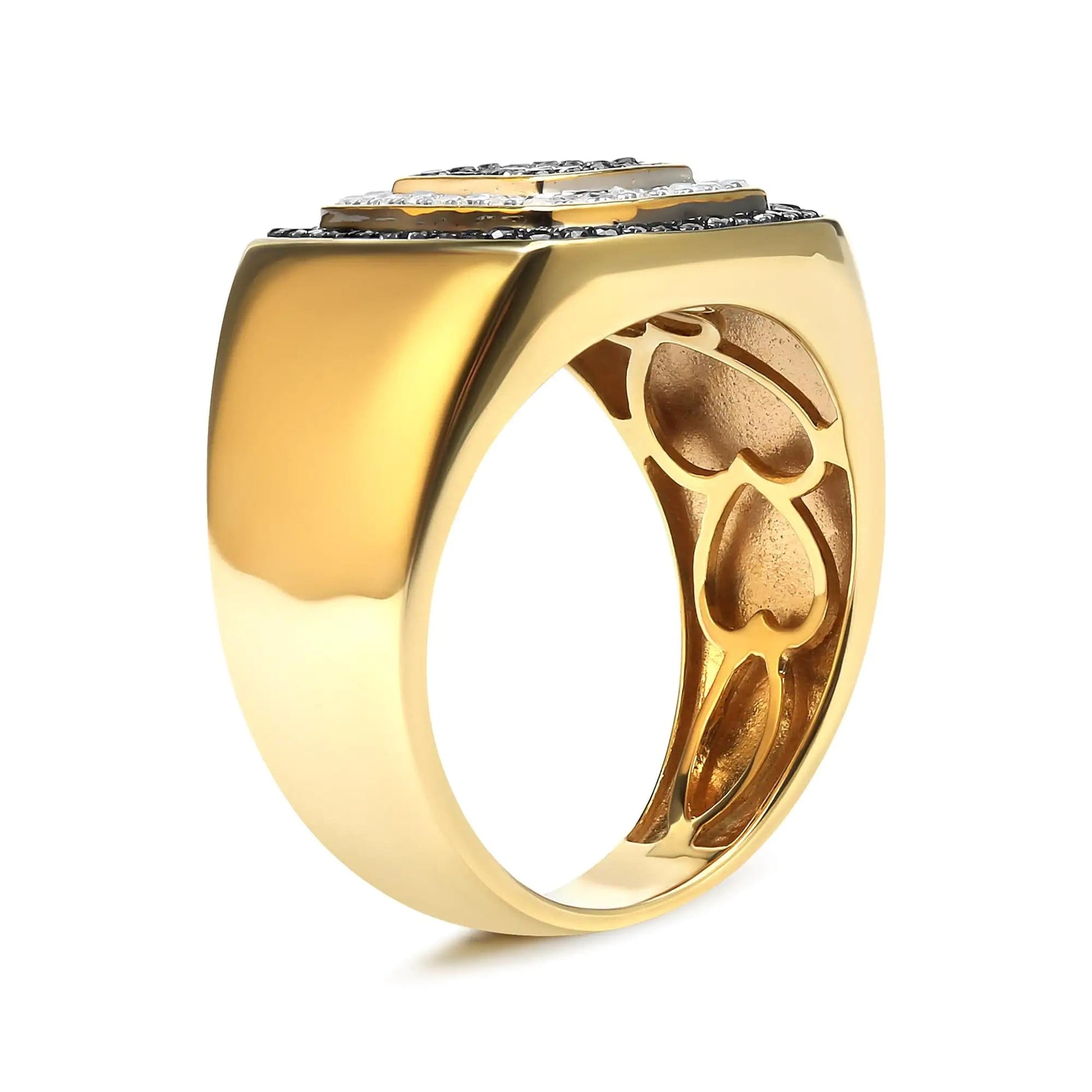 Men's 10K Yellow Gold 3/4 Cttw White and Black Treated Diamond Ring Band (Black / I-J Color, I2-I3 Clarity) WEM Support (www.WEM.support)