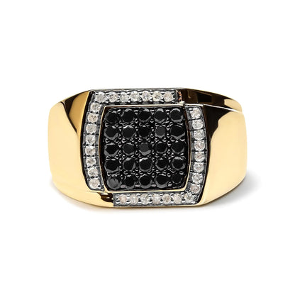 Men's 14K Yellow Gold Plated .925 Sterling Silver 1.00 Cttw White and Black Treated Diamond  Ring (Black / I-J Color, I2-I3 Clarity) WEM Support (www.WEM.support)