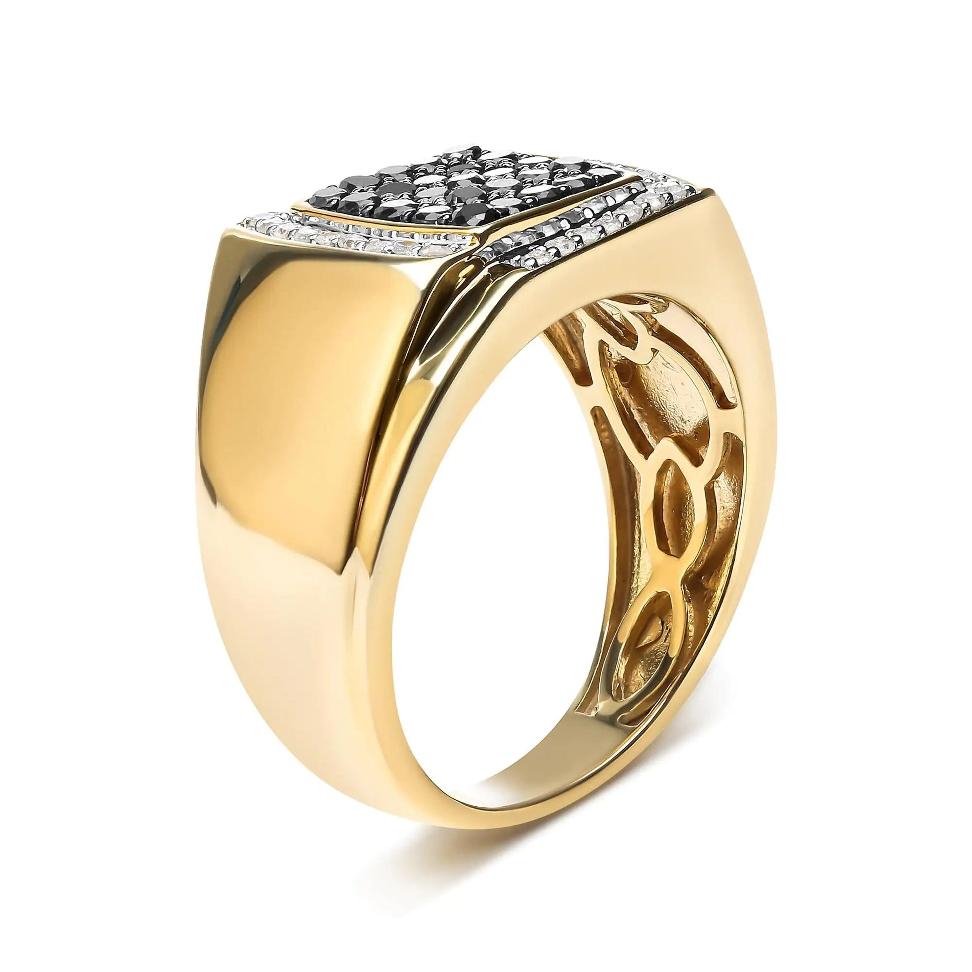 Men's 14K Yellow Gold Plated .925 Sterling Silver 1.00 Cttw White and Black Treated Diamond  Ring (Black / I-J Color, I2-I3 Clarity) WEM Support (www.WEM.support)