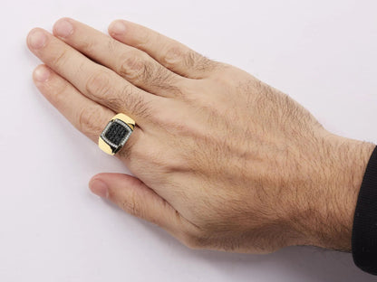Men's 14K Yellow Gold Plated .925 Sterling Silver 1.00 Cttw White and Black Treated Diamond  Ring (Black / I-J Color, I2-I3 Clarity) WEM Support (www.WEM.support)