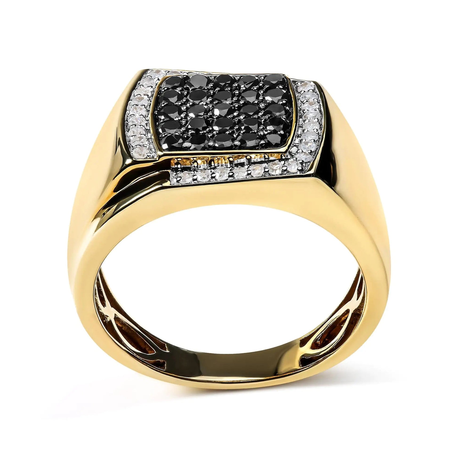 Men's 14K Yellow Gold Plated .925 Sterling Silver 1.00 Cttw White and Black Treated Diamond  Ring (Black / I-J Color, I2-I3 Clarity) WEM Support (www.WEM.support)
