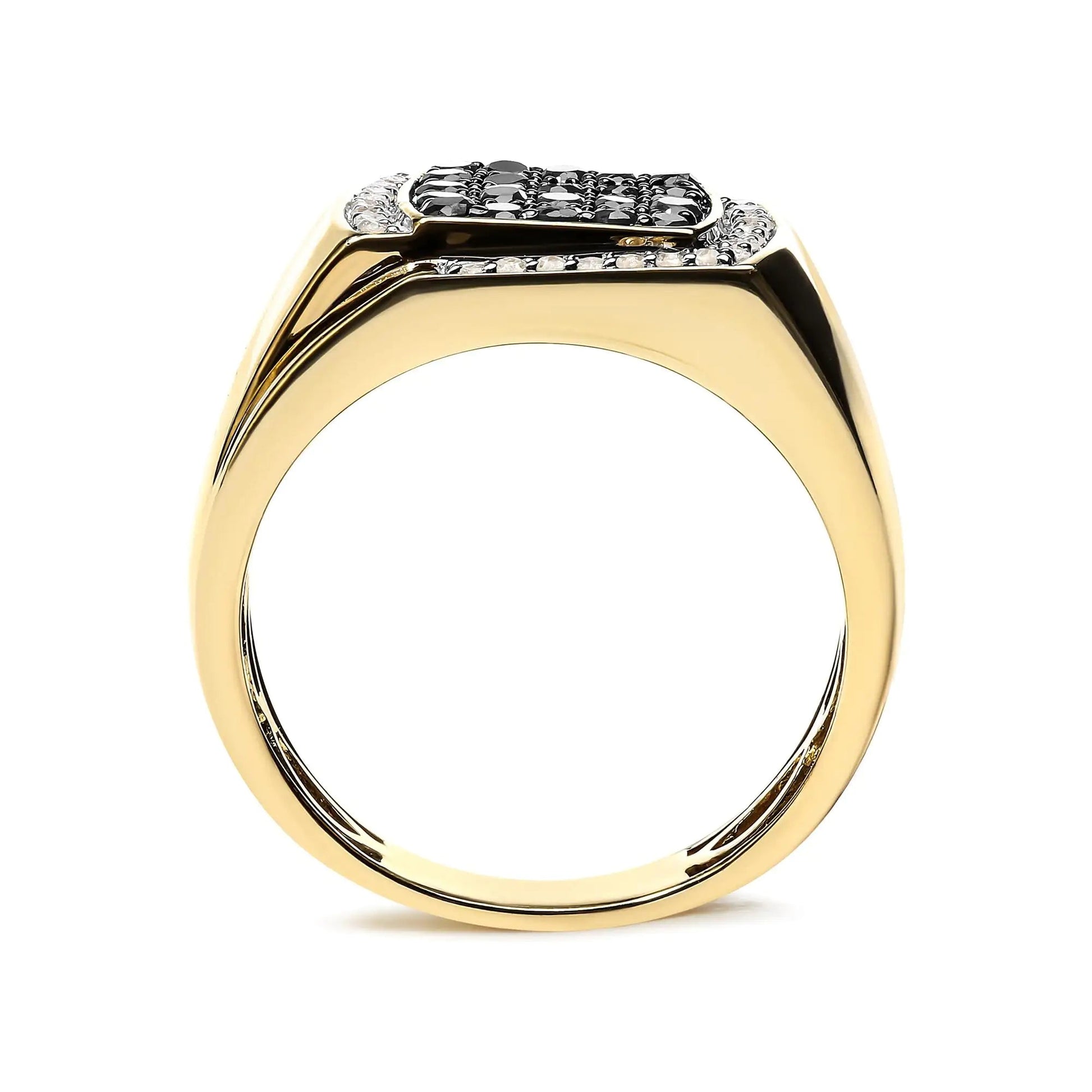 Men's 14K Yellow Gold Plated .925 Sterling Silver 1.00 Cttw White and Black Treated Diamond  Ring (Black / I-J Color, I2-I3 Clarity) WEM Support (www.WEM.support)