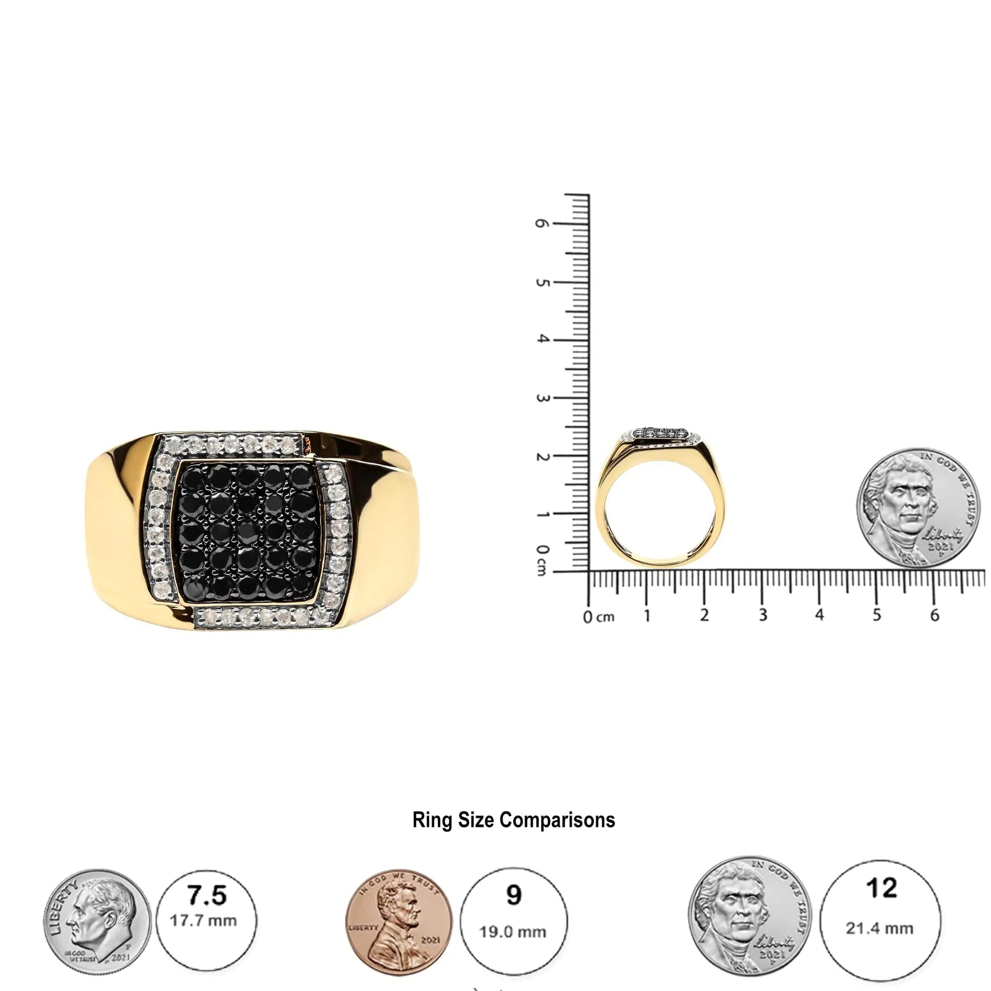 Men's 14K Yellow Gold Plated .925 Sterling Silver 1.00 Cttw White and Black Treated Diamond  Ring (Black / I-J Color, I2-I3 Clarity) WEM Support (www.WEM.support)