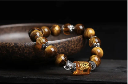 Natural Tiger Eye Triple-Face Fortune Bead Bracelet WEM Support (www.WEM.support)
