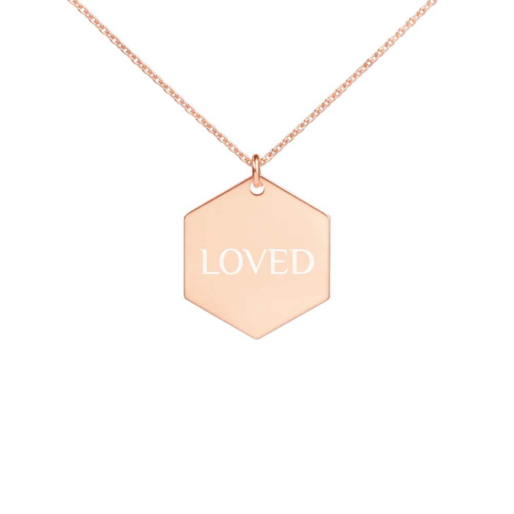 Sterling Silver Loved Hexagon Necklace WEM Support (www.WEM.support)