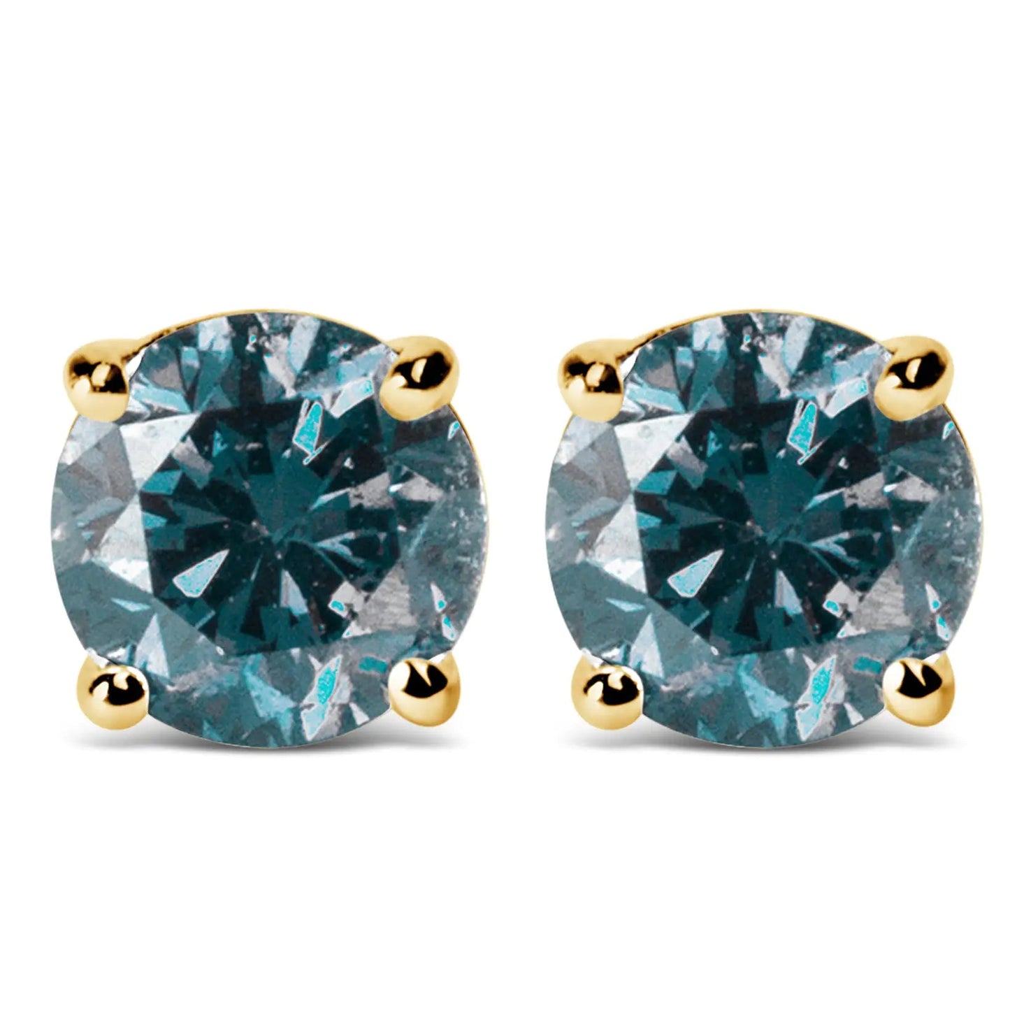 14K Gold Round Brilliant Cut Lab Grown Blue Diamond 4-Prong Classic Solitaire Stud Earrings with Screwbacks WEM Support (www.WEM.support)