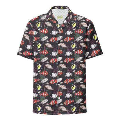 Murky Reef Tropical Saltwater Fish Hawaiian Button Shirt: Dive into Underwater Elegance! WEM Support (www.WEM.support)