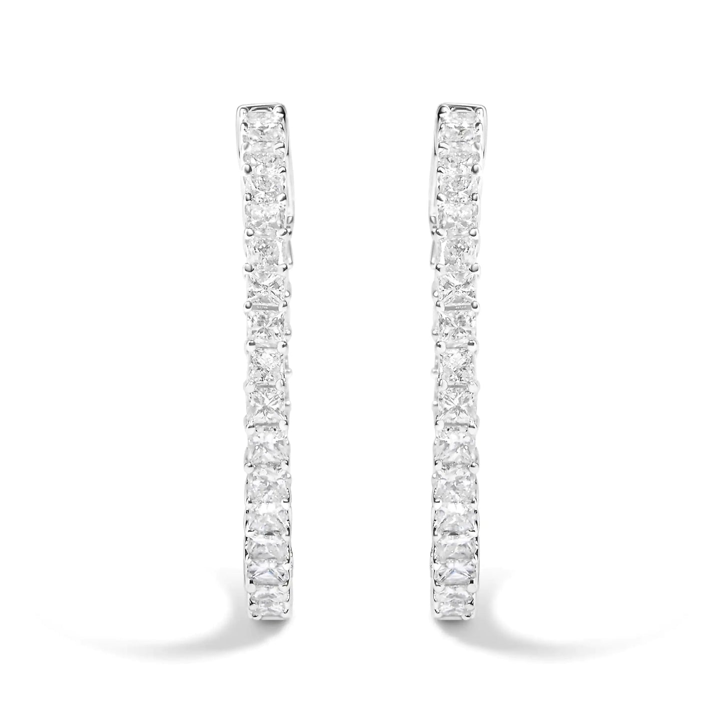 14K White Gold Natural Princess Cut Diamond Inside Out Hoop Earrings (G-H Color, SI2-I1 Clarity) WEM Support (www.WEM.support)