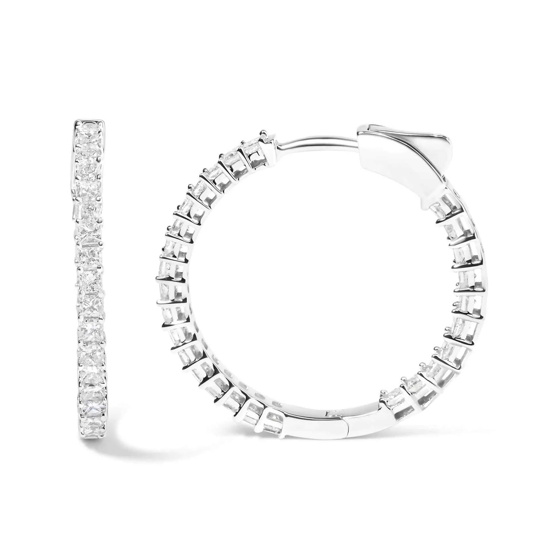 14K White Gold Natural Princess Cut Diamond Inside Out Hoop Earrings (G-H Color, SI2-I1 Clarity) WEM Support (www.WEM.support)