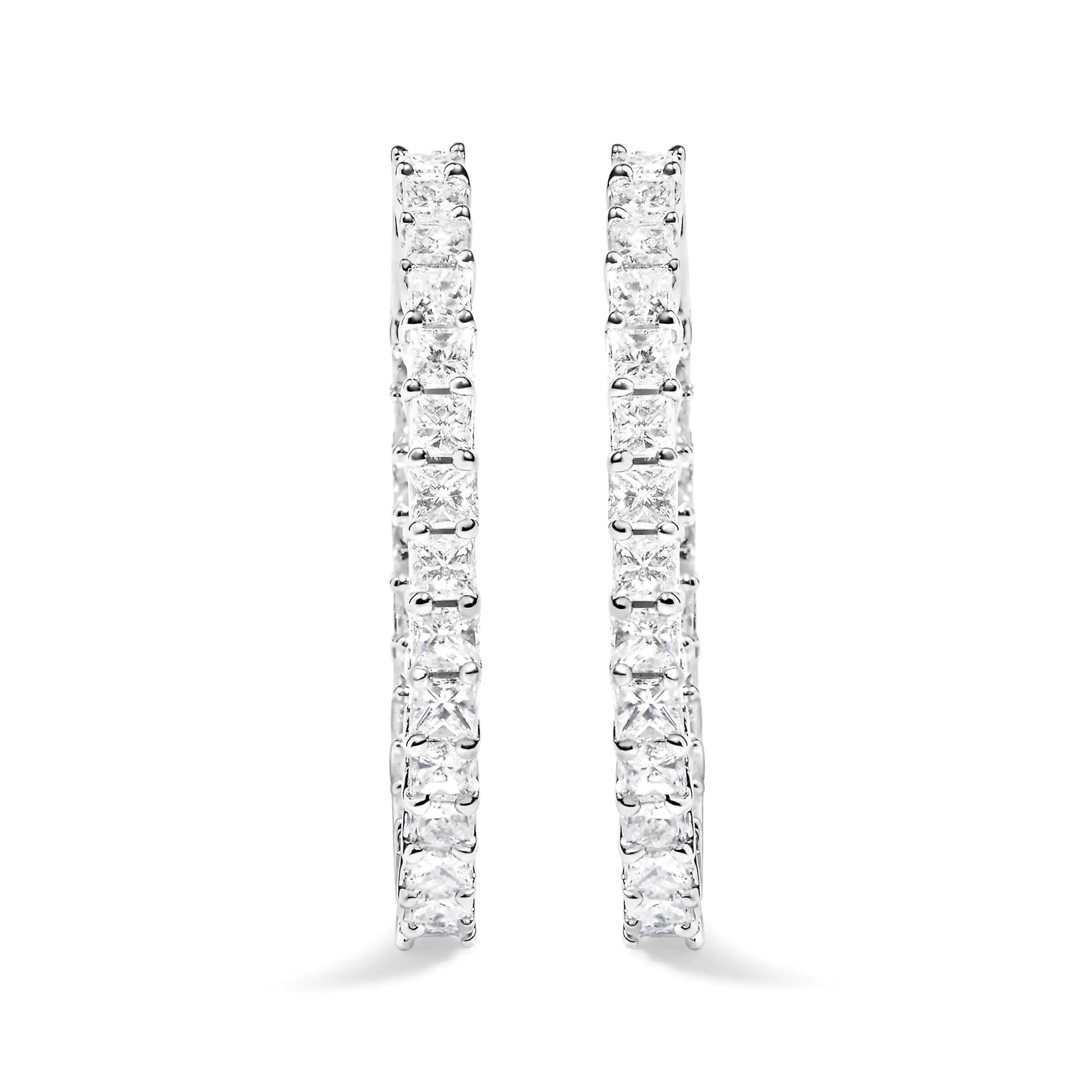 14K White Gold Natural Princess Cut Diamond Inside Out Hoop Earrings (G-H Color, SI2-I1 Clarity) WEM Support (www.WEM.support)