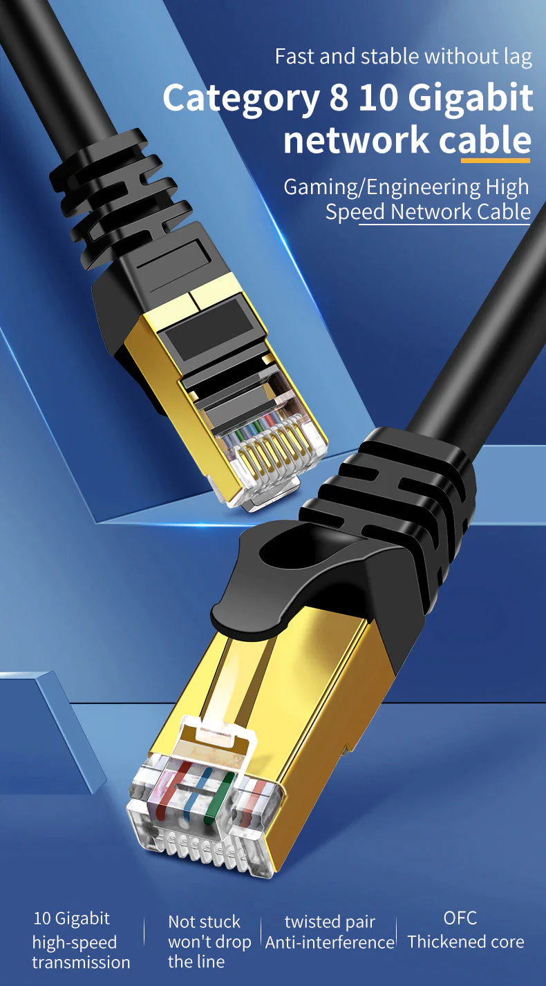 Cat 8 Ethernet RJ45 Cable Super Speed 40Gbps Patch LAN Network Gold Plated Lot WEM Support (www.WEM.support)