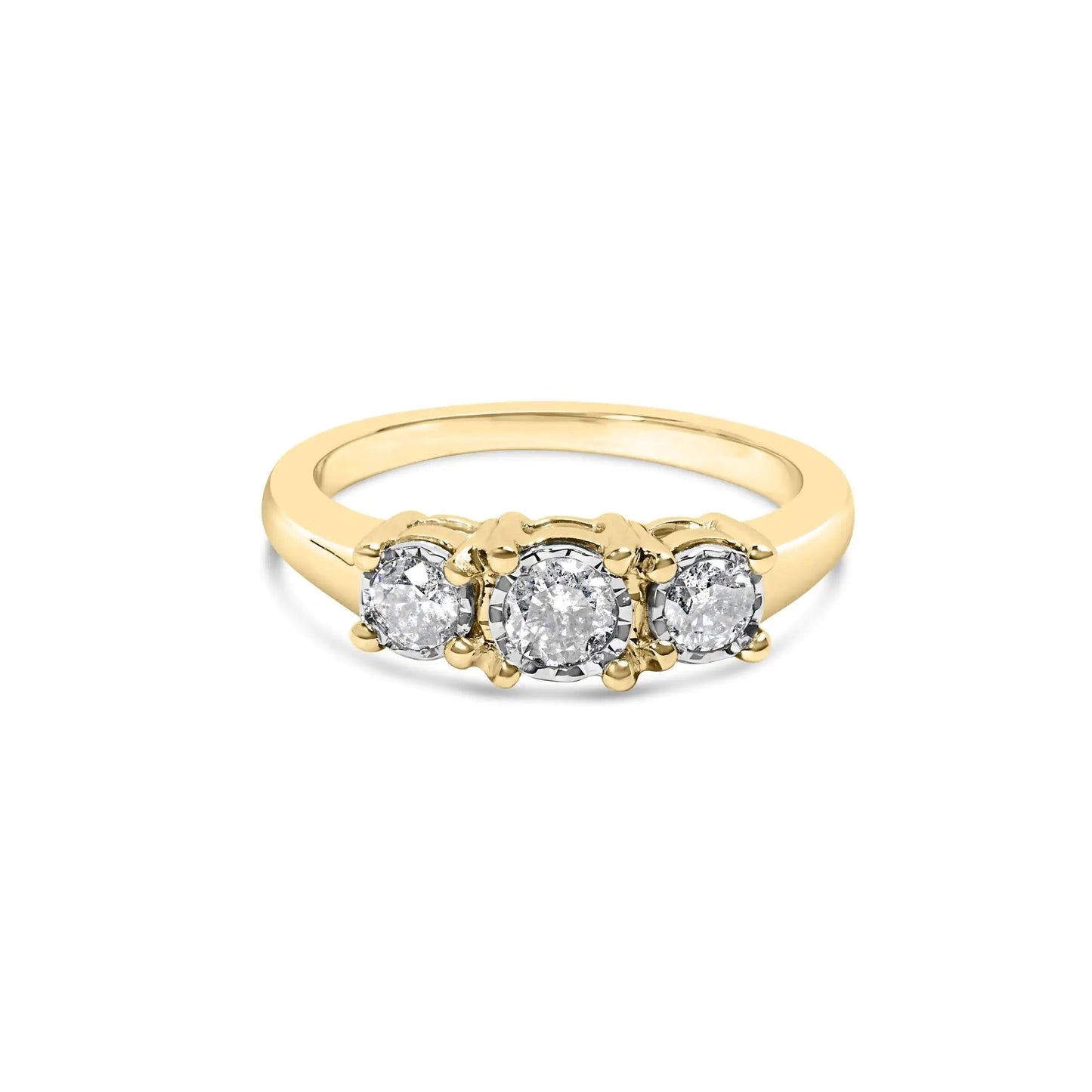 10K Yellow Gold 1/2 Cttw Miracle Set Round Diamond Three Stone Illusion Plate Ring (I-J Color, I2-I3 Clarity) WEM Support (www.WEM.support)
