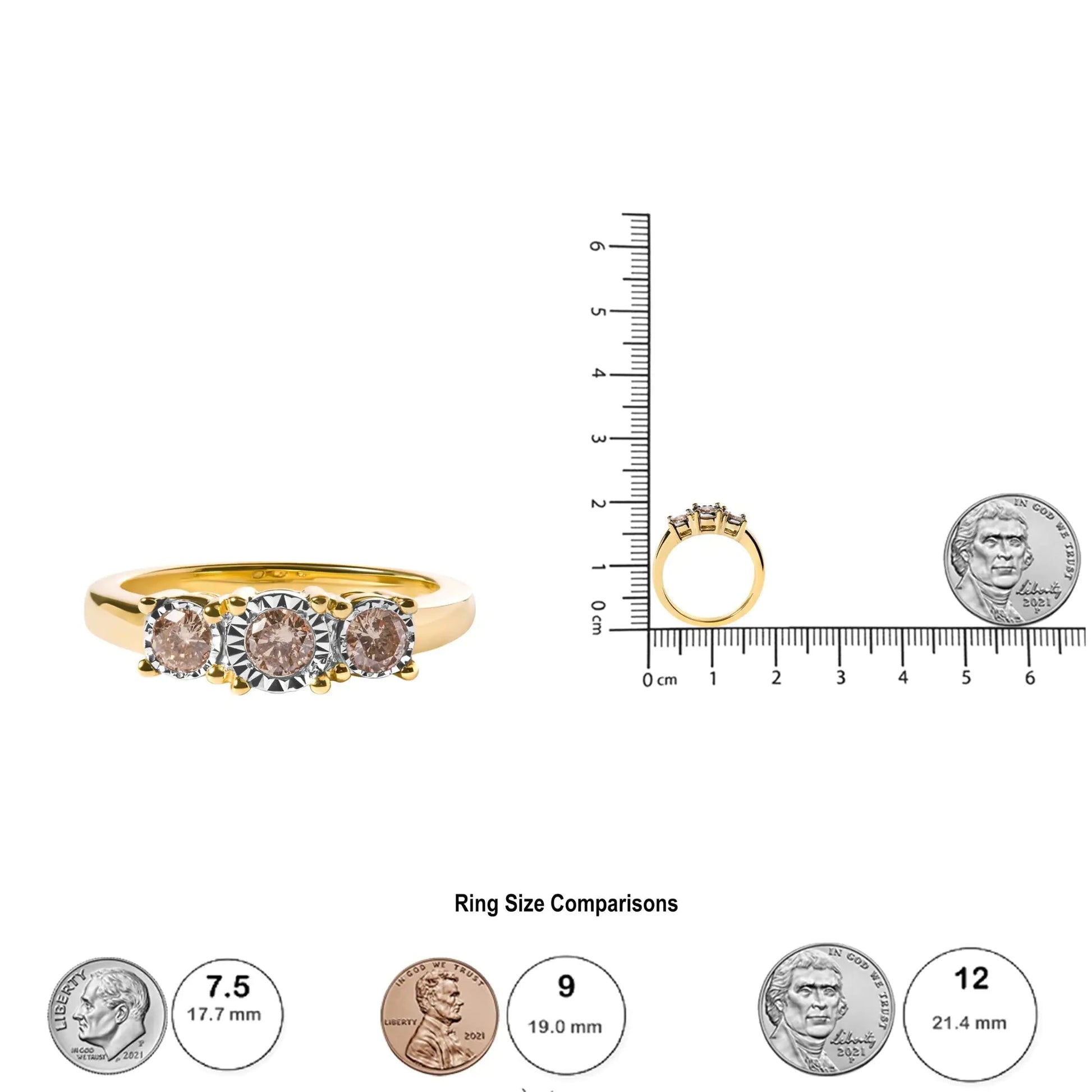 10K Yellow Gold 1/2 Cttw Miracle Set Round Diamond Three Stone Illusion Plate Ring (I-J Color, I2-I3 Clarity) WEM Support (www.WEM.support)