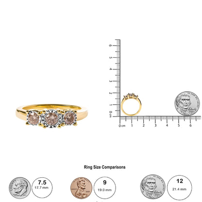 10K Yellow Gold 1/2 Cttw Miracle Set Round Diamond Three Stone Illusion Plate Ring (I-J Color, I2-I3 Clarity) WEM Support (www.WEM.support)