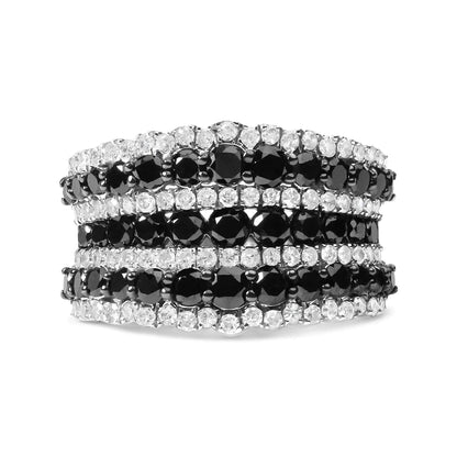 .925 Sterling Silver 1 3/4 Cttw Treated Black and White Alternating Diamond Multi Row Band Ring (Black / I-J Color, I2-I3 Clarity) WEM Support (www.WEM.support)
