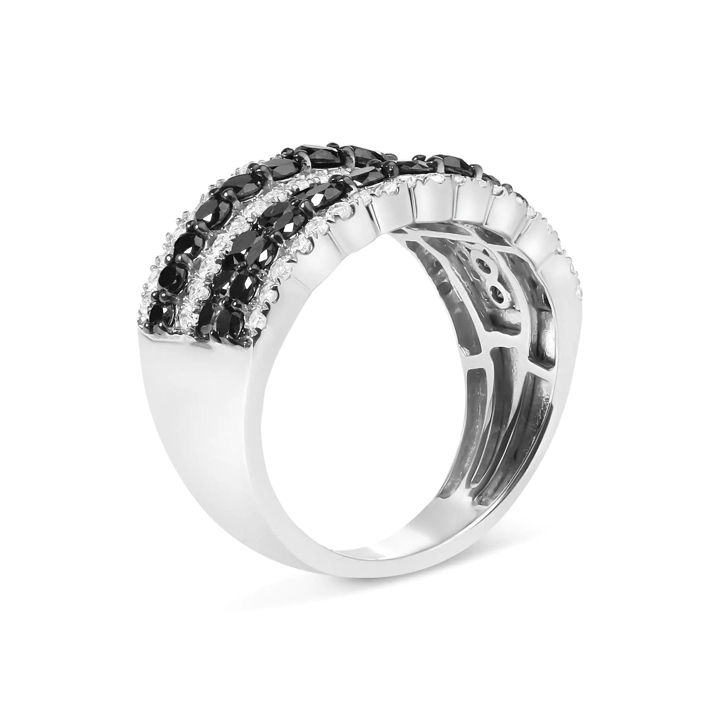 .925 Sterling Silver 1 3/4 Cttw Treated Black and White Alternating Diamond Multi Row Band Ring (Black / I-J Color, I2-I3 Clarity) WEM Support (www.WEM.support)