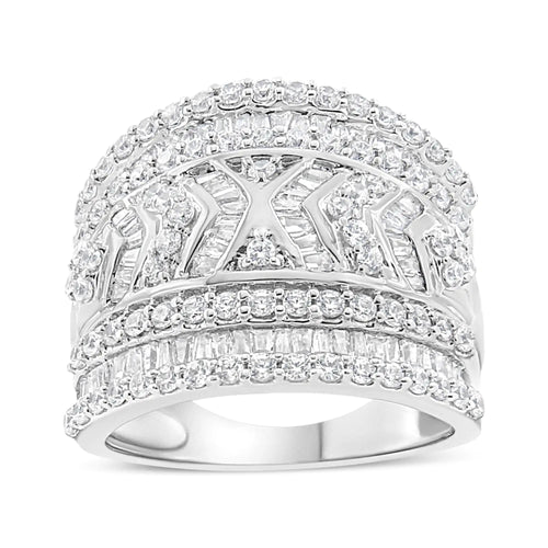 .925 Sterling Silver 2.0 Cttw Diamond Edge Multi-Row Ring Band ( J-K Color, I3 Clarity) WEM Support (www.WEM.support)