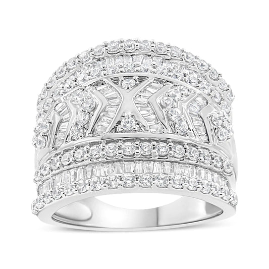 .925 Sterling Silver 2.0 Cttw Diamond Edge Multi-Row Ring Band ( J-K Color, I3 Clarity) WEM Support (www.WEM.support)