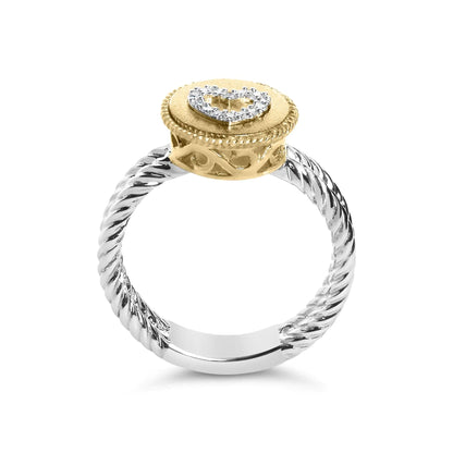 18K Yellow Gold Plated .925 Sterling Silver Diamond Heart Ring with Satin Finish (I-J Color, SI1-SI2 Clarity) WEM Support (www.WEM.support)