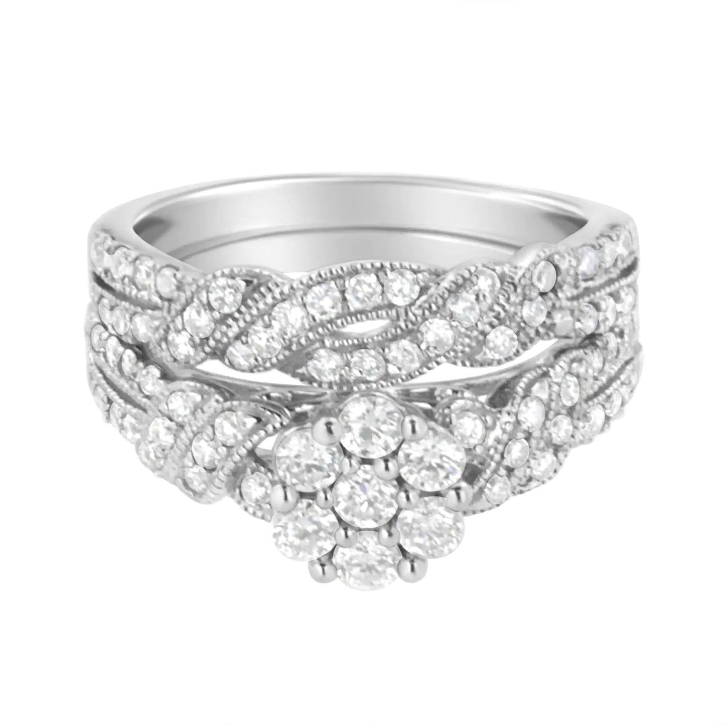 .925 Sterling Silver 1 cttw Lab Grown Diamond Engagement Ring and Band Set (F-G Color, VS2-SI1 Clarity) WEM Support (www.WEM.support)
