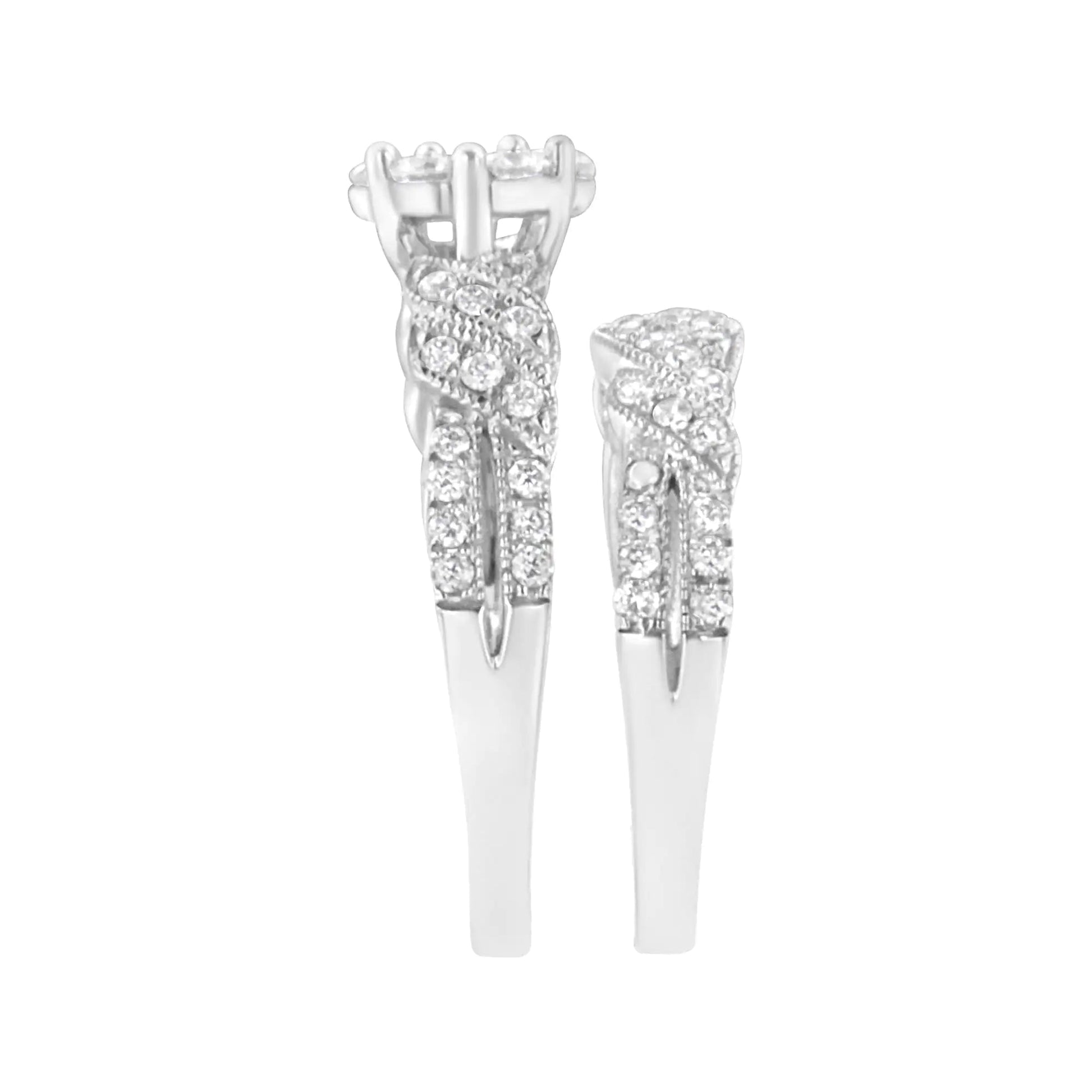 .925 Sterling Silver 1 cttw Lab Grown Diamond Engagement Ring and Band Set (F-G Color, VS2-SI1 Clarity) WEM Support (www.WEM.support)