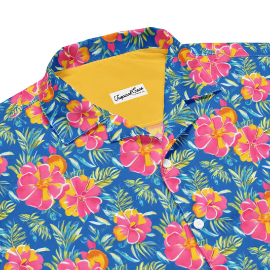Hibiscus Lagoon Button Down Hawaiian Shirt - Coastal Summer 2024 Collection WEM Support (www.WEM.support)