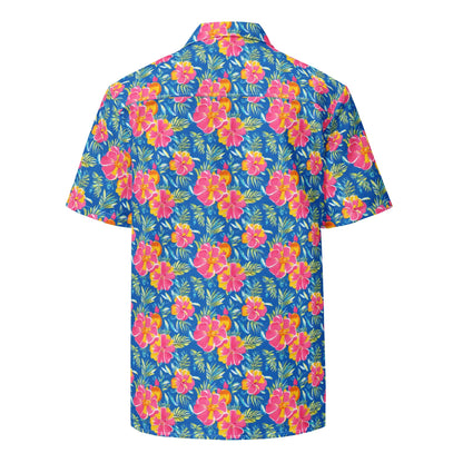 Hibiscus Lagoon Button Down Hawaiian Shirt - Coastal Summer 2024 Collection WEM Support (www.WEM.support)