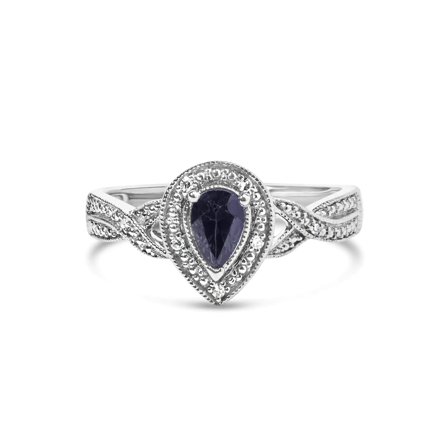 .925 Sterling Silver 6x4mm Pear Sapphire Gemstone with Diamond Accent Fashion Halo Ring (H-I Color, SI1-SI2 Clarity) WEM Support (www.WEM.support)