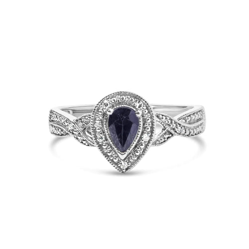 .925 Sterling Silver 6x4mm Pear Sapphire Gemstone with Diamond Accent Fashion Halo Ring (H-I Color, SI1-SI2 Clarity) WEM Support (www.WEM.support)