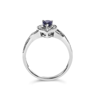 .925 Sterling Silver 6x4mm Pear Sapphire Gemstone with Diamond Accent Fashion Halo Ring (H-I Color, SI1-SI2 Clarity) WEM Support (www.WEM.support)