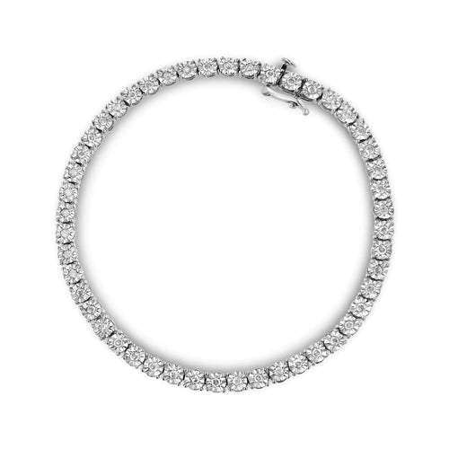 10k White Gold 1.0 Cttw Round-Cut Diamond Miracle Plate Tennis 7" Bracelet (I-J Color, SI2-I1 Clarity) WEM Support (www.WEM.support)