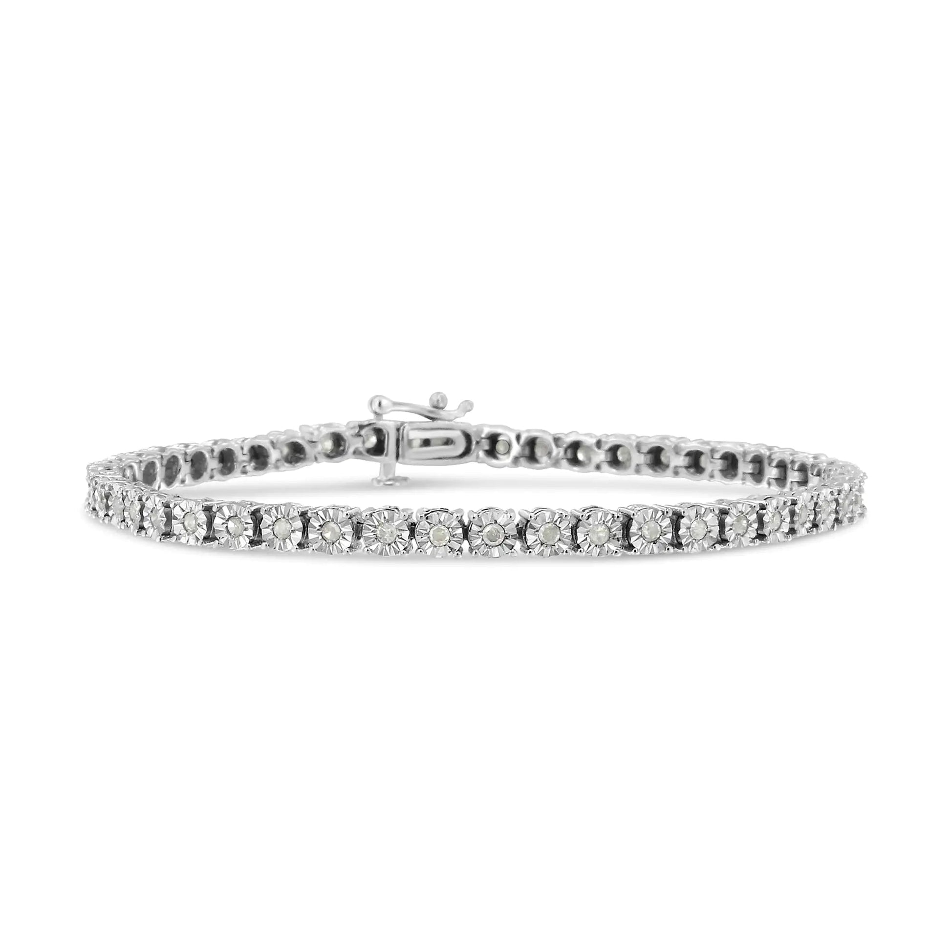 10k White Gold 1.0 Cttw Round-Cut Diamond Miracle Plate Tennis 7" Bracelet (I-J Color, SI2-I1 Clarity) WEM Support (www.WEM.support)