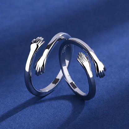 S925 Silver Couple Hug Ring WEM Support (www.WEM.support)