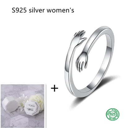 S925 Silver Couple Hug Ring WEM Support (www.WEM.support)