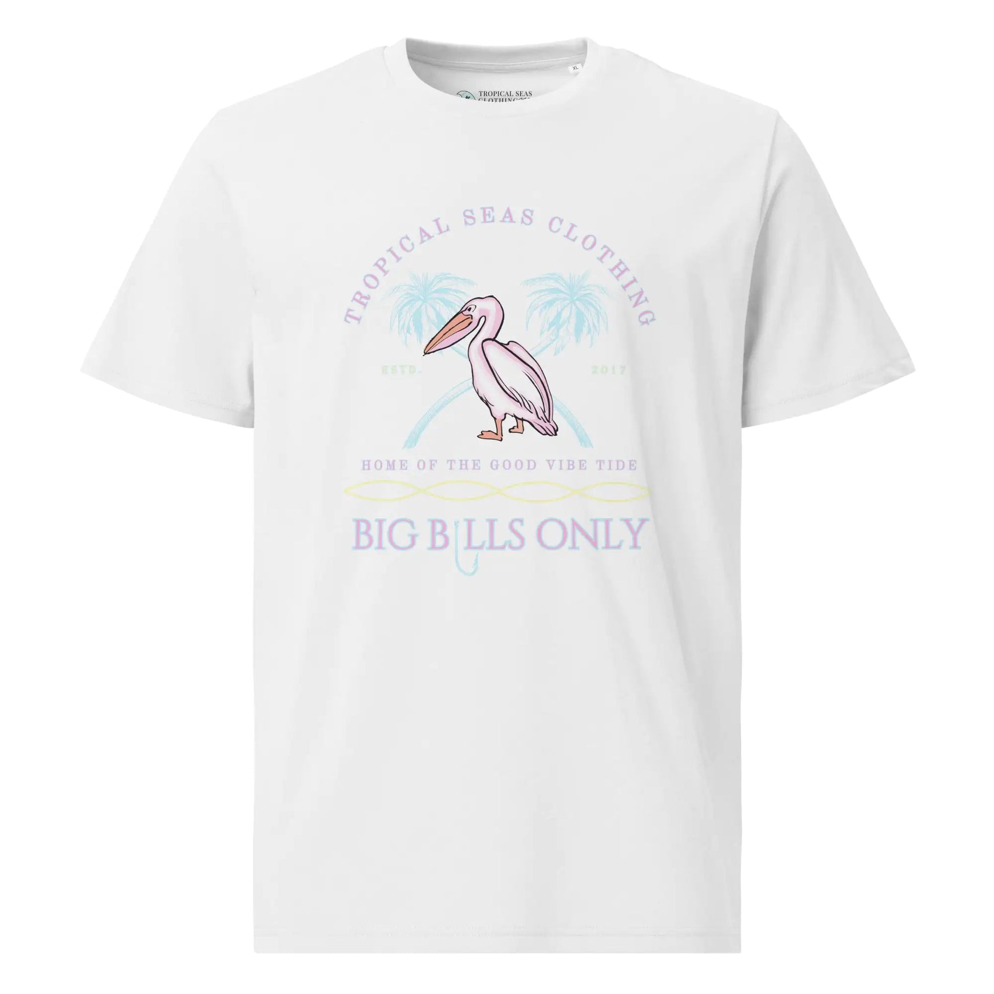 Premium Men's Tropical Pelican Organic Cotton T-Shirt – Sustainable Comfort with Coastal Style WEM Support (www.WEM.support)